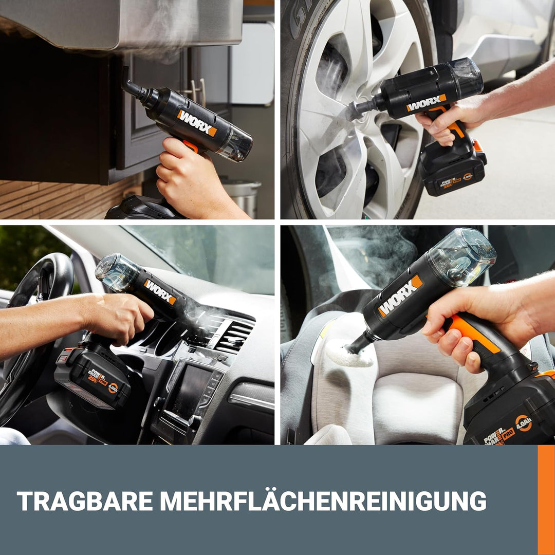 WORX 18V(20V MAX) kabelloser Handdampfreiniger WX770.9, Dampfreiniger für 220°F, tötet Keime, 8-Seku