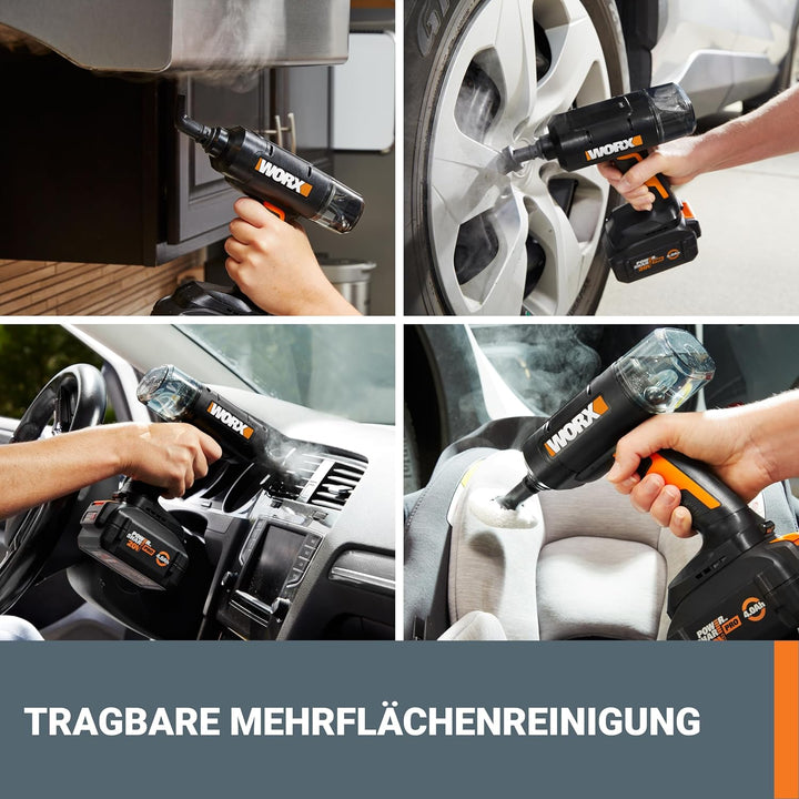 WORX 18V(20V MAX) kabelloser Handdampfreiniger WX770.9, Dampfreiniger für 220°F, tötet Keime, 8-Seku