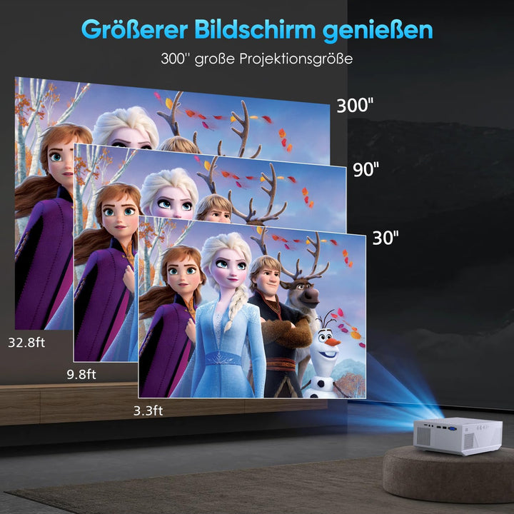 Beamer Full HD 1080P, WiFi&Bluetooth Tragbarer 15000 Lumens Mini Beamer Heimkino Projektor, 300" Max