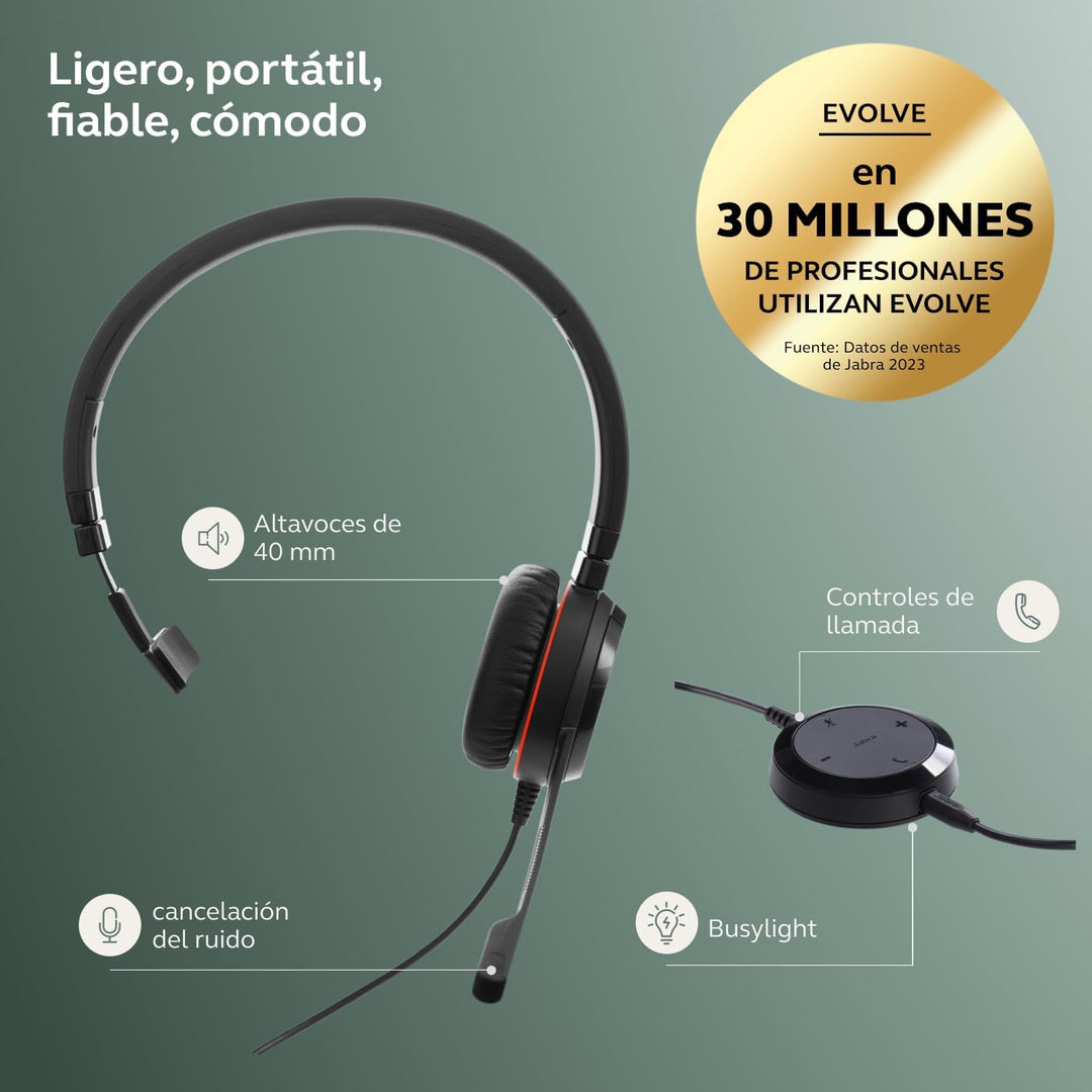Jabra Evolve 30 II UC Mono USB-C (Überkopfbügel) USB-C Anschluss, mit Mute-Taste und Lautstärke-Regl