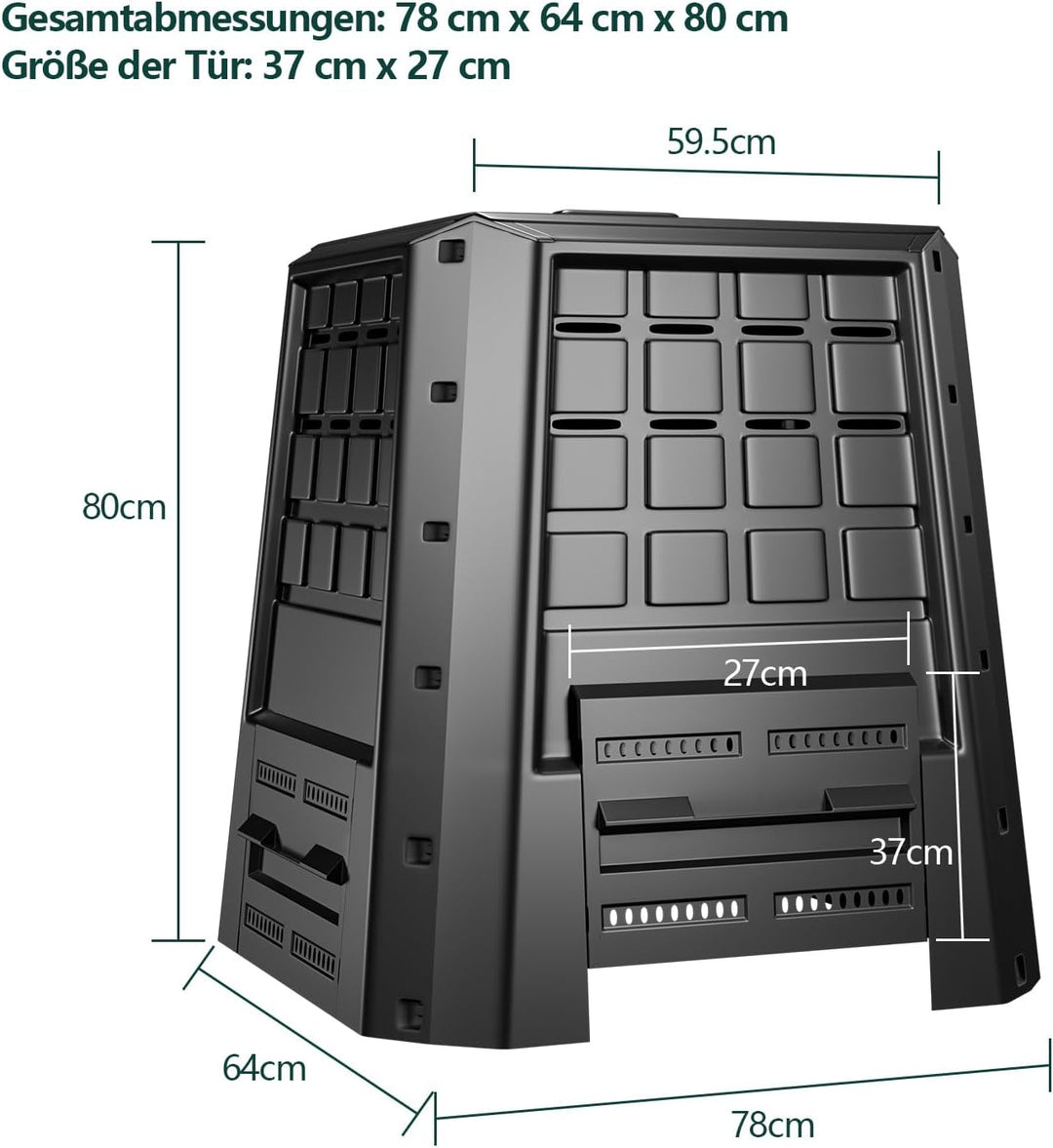 COSTWAY Garten Komposter 380 L, PP, Thermokomposter mit Deckel & verstellbaren Luftschlitzen, grosse