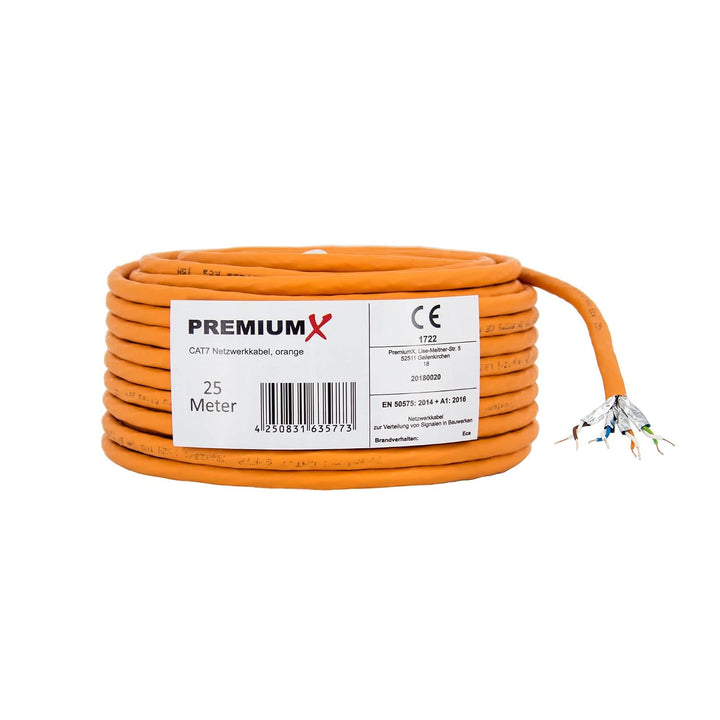Premium X CAT 7 Netzwerkkabel 25m LAN Kabel Simplex Kupferkabel Ethernet Datenkabel S/FTP PiMF PoE E