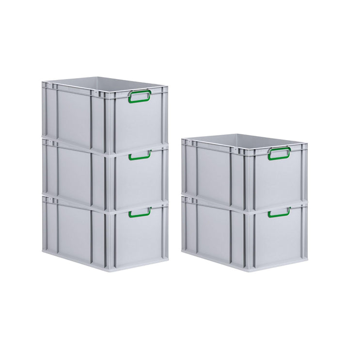 SuperSparSet 5x Eurobox NextGen Color | HxBxT 32x40x60cm | 65 Liter | Griffe grün geschlossen | Vers