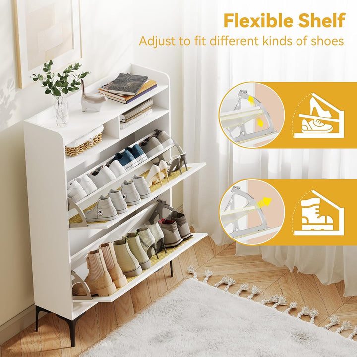 Dripex Schuhschrank, Schuhkipper mit 2 Flip-Schubladen,Schuhregal schmal mit Metallfüssen, verstellb