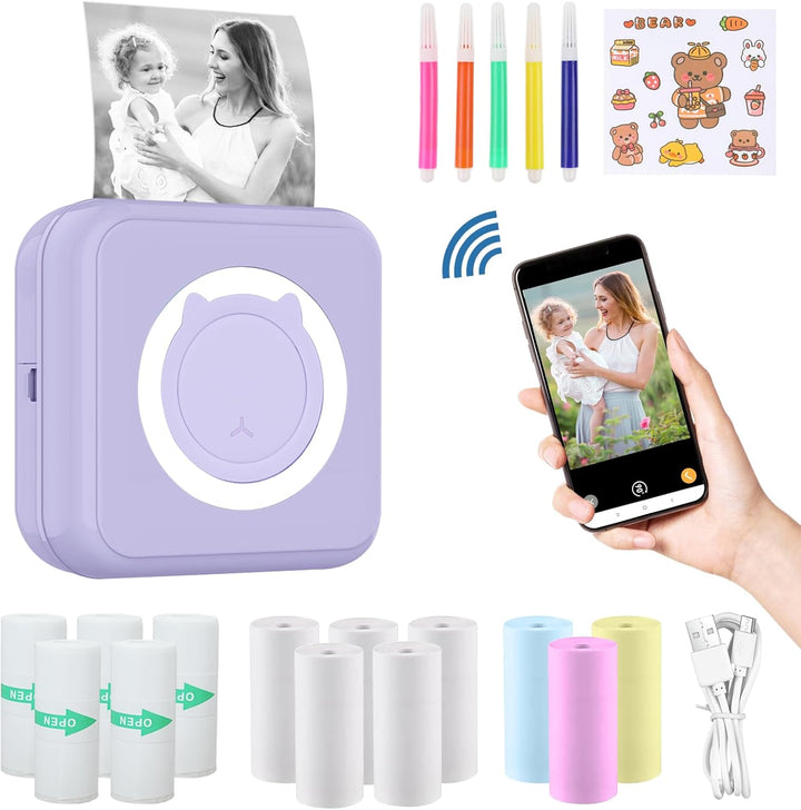 Mini drucker für Smartphone, mini drucker aufkleber, mini drucker 300DPI, tragbar Thermal Drucker Ko