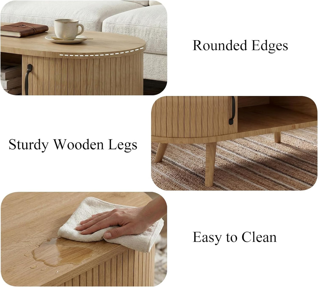 Ovaler Couchtisch Wohnzimmertisch, Living Room Table,Coffe Table,Multifunktionaler Tisch mit 2 Schie