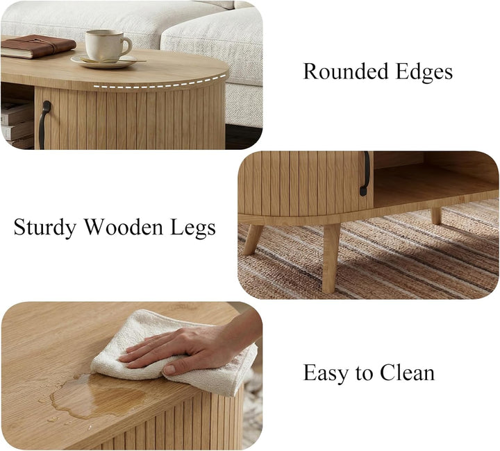 Ovaler Couchtisch Wohnzimmertisch, Living Room Table,Coffe Table,Multifunktionaler Tisch mit 2 Schie
