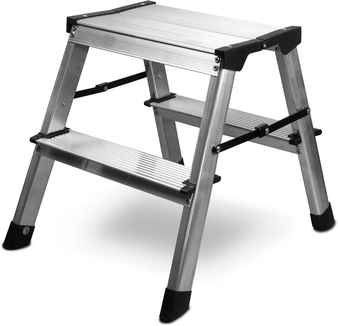 siwitec Alumium-Klapptritt 2 Stufen | Kleine Trittleiter | rutschfeste Standfüsse | 150 kg Traglast