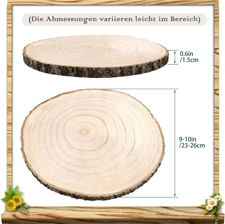 Holzscheiben 4 Stück, 23–26 cm und eine dicke von 15 mm Baumscheibe Holzplatte Rund für Tafelaufsätz