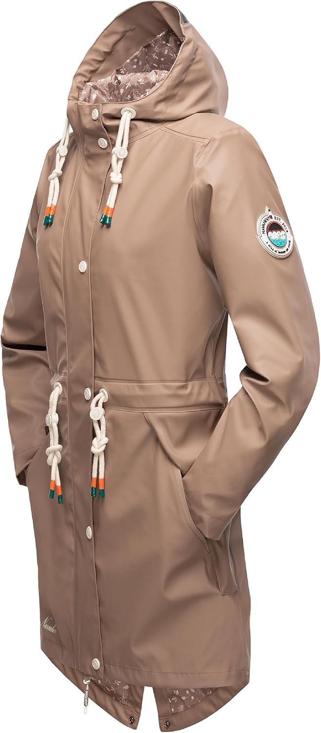 Navahoo Damen Übergangsjacke Regenmantel wasserdicht lang mit Kapuze Tropical Stormoo XS-3XL XS Taup