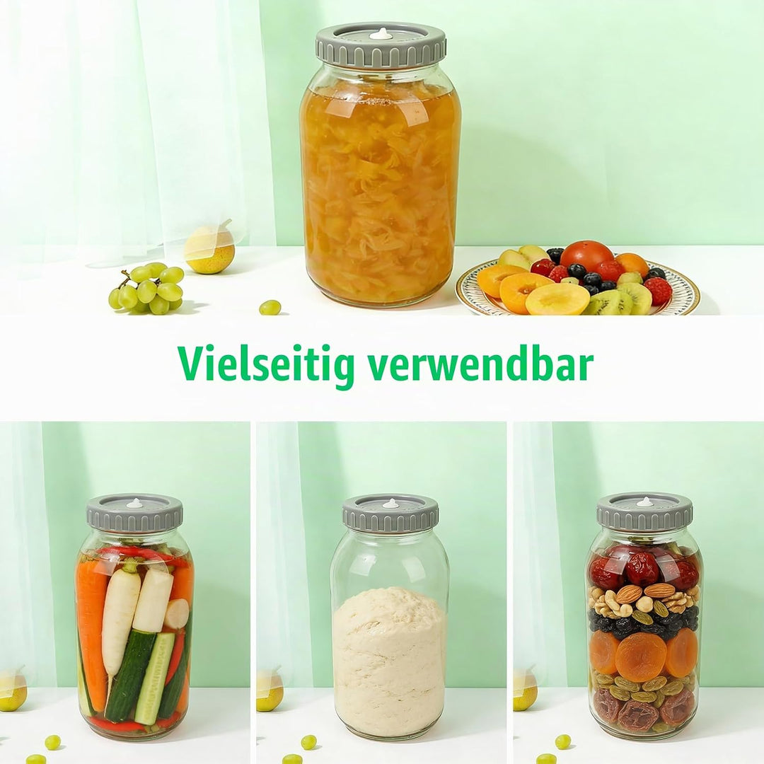 2 Stück Fermentierglas 2L, Fermentationsglas mit Gärventi, Breiter Mund Kimchi Behälter, Fermentatio