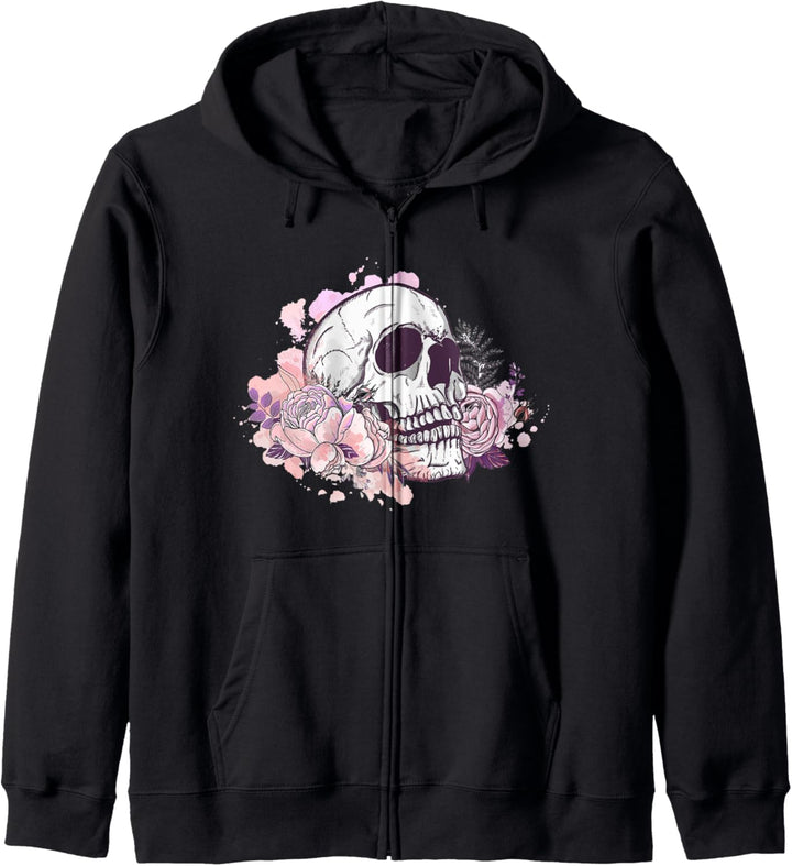 T-Shirt mit Blumen-Totenkopf-Motiv, Totenkopf-Rosen, für Damen, Mädchen, Herren Kapuzenjacke