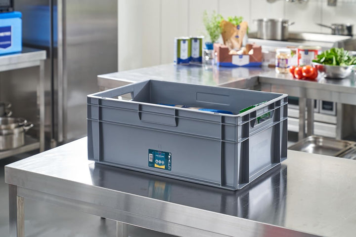 METRO Professional Eurobox, PP, 60 x 40 x 24 cm, 47 L, 25 kg, stapelbar, mit Handgriff, grau (47 L),