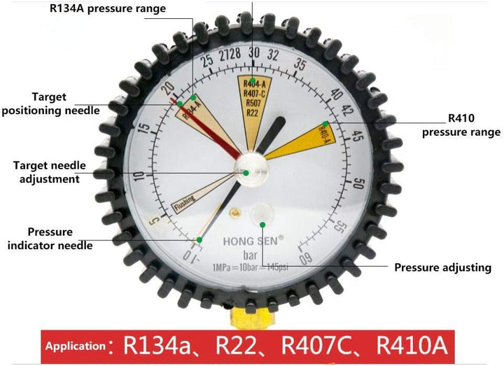 Nimoa Manometer Kältetechnik, Druckmessgeräte Klimaanlage Kältetechnik Stickstoffdruckprüfgerät Druc