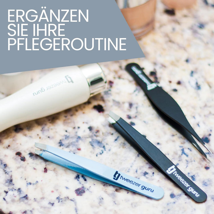 Tweezer Guru augenbrauen zupfen – Pinzetten Set aus Edelstahl - Abgeschrägt &amp; Spitz – Präzision zur