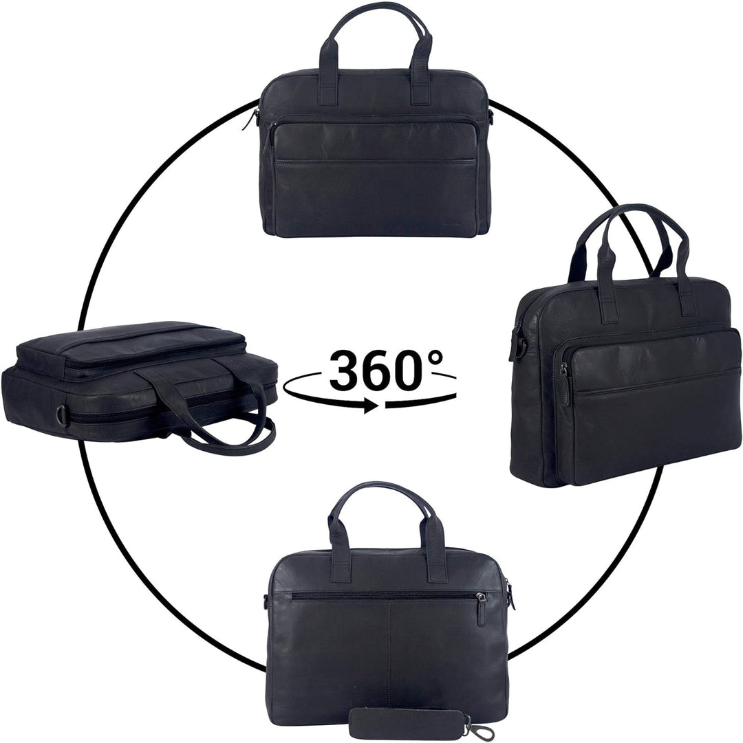 Sunsa 15 Zoll Laptoptasche. Leder Business Aktentasche. Schwarz Handtasche. Herren Umhängetasche in