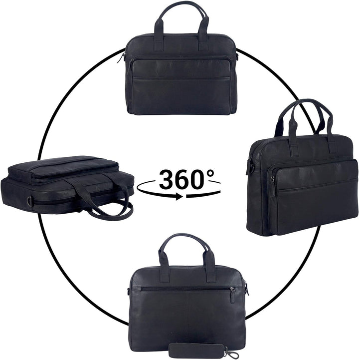 Sunsa 15 Zoll Laptoptasche. Leder Business Aktentasche. Schwarz Handtasche. Herren Umhängetasche in