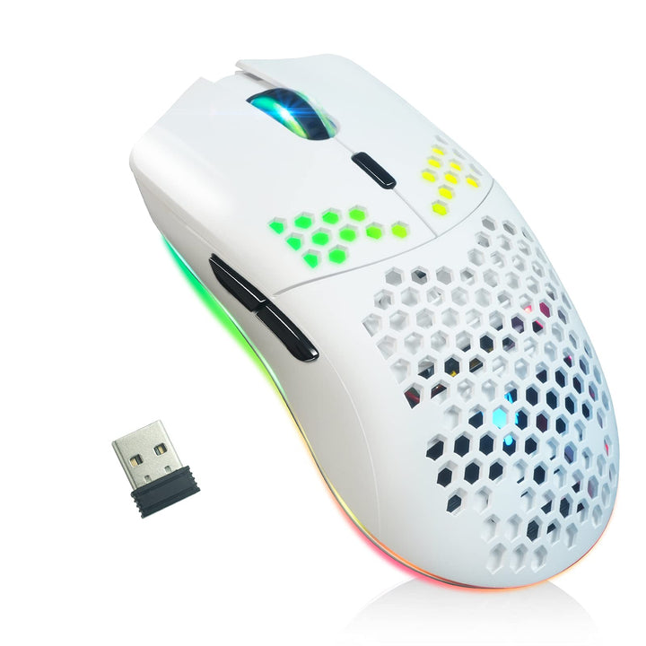 XZXWZX Kabellose Gaming-Maus mit Wabenstruktur, 11 Hintergrundbeleuchtung, RGB Chrom, 3.400 DPI, 6 p