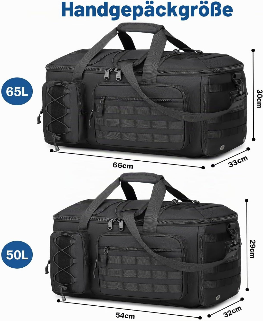 3 in 1 Sporttasche Herren mit Schuhfach &amp; Rucksackfunktion Taktische Reisetasche Handgepäck Rucksack