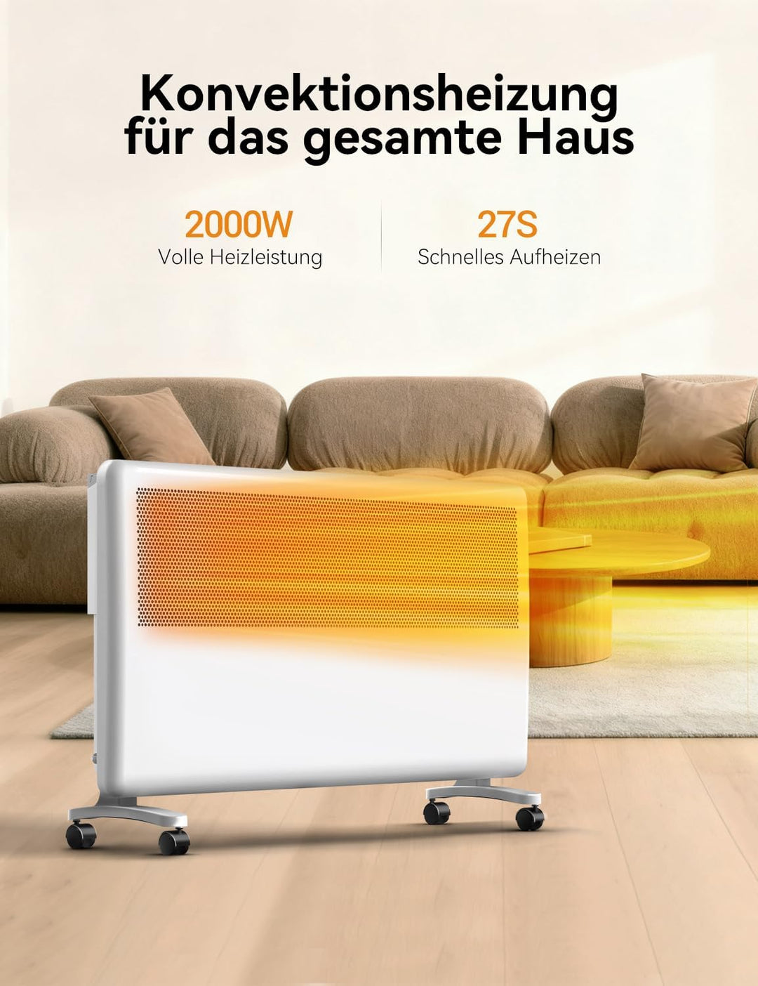 Elektroheizung 2000W Konvektor Heizung, Mobile Elektrische Heizung, Heizkörper 2in1 Wand-/Bodenmonta