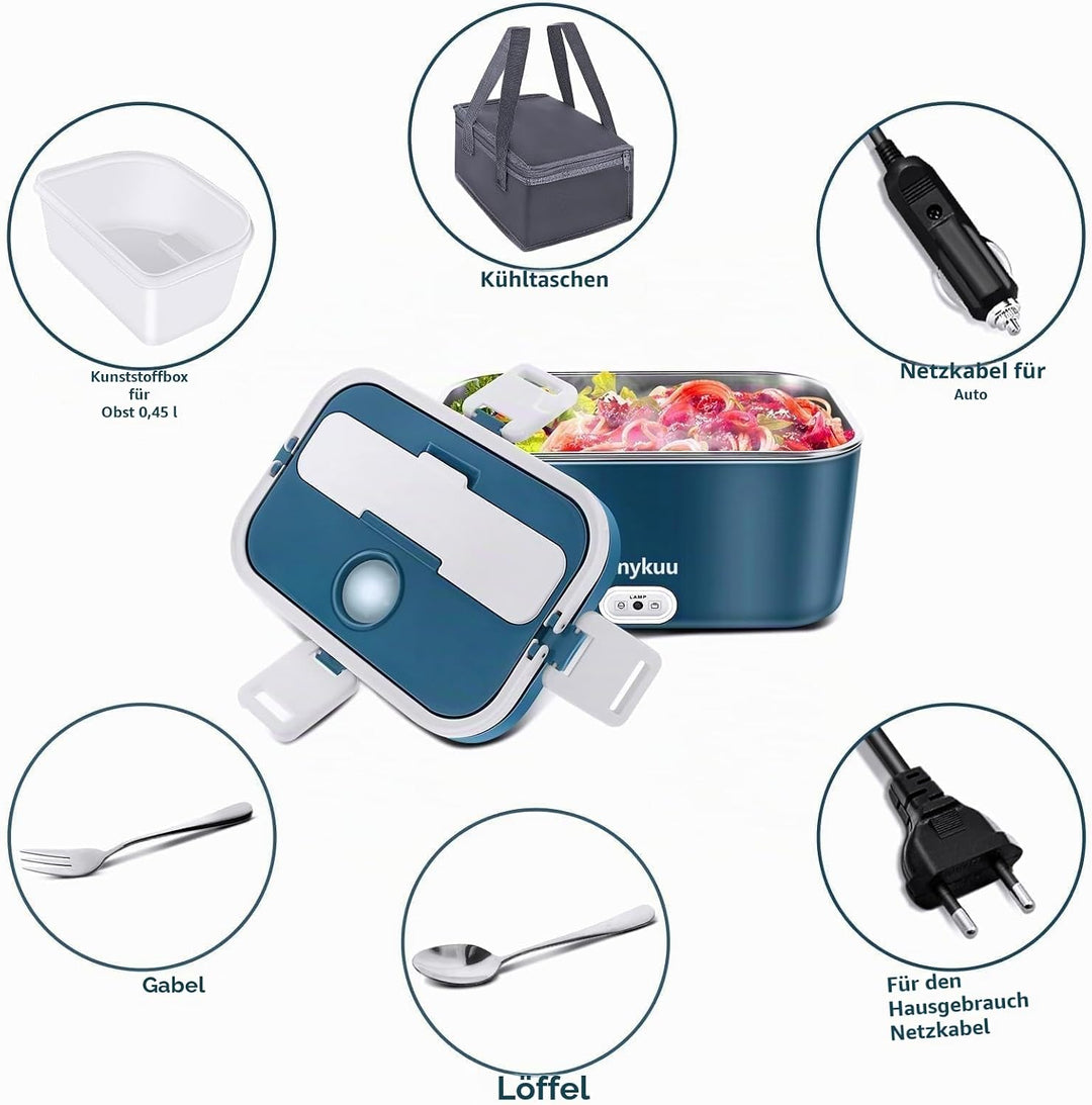 100W Elektrische Lunchbox 1,8L 3-in-1 12V/24V/220V Beheizte Lunchbox Tragbare für Auto/LKW/Büro/Haus