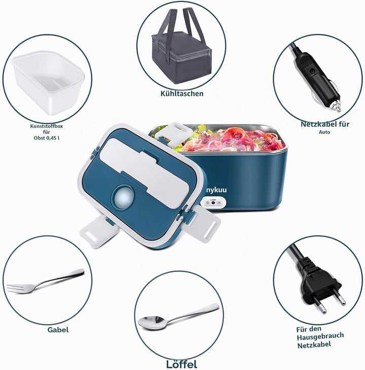 100W Elektrische Lunchbox 1,8L 3-in-1 12V/24V/220V Beheizte Lunchbox Tragbare für Auto/LKW/Büro/Haus