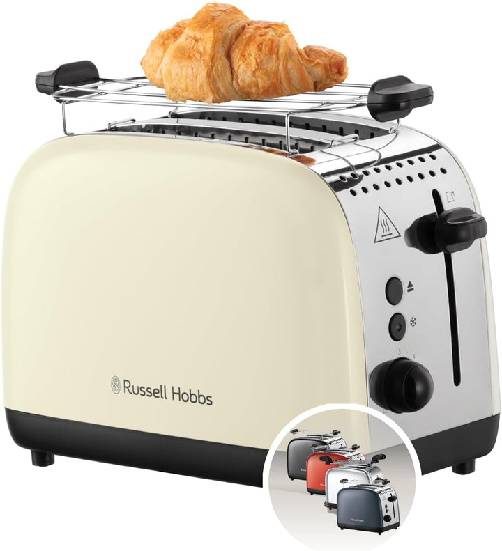 Russell Hobbs Toaster [für 2 Scheiben] Colours Plus Edelstahl Creme (extra breite Toastschlitze, ink