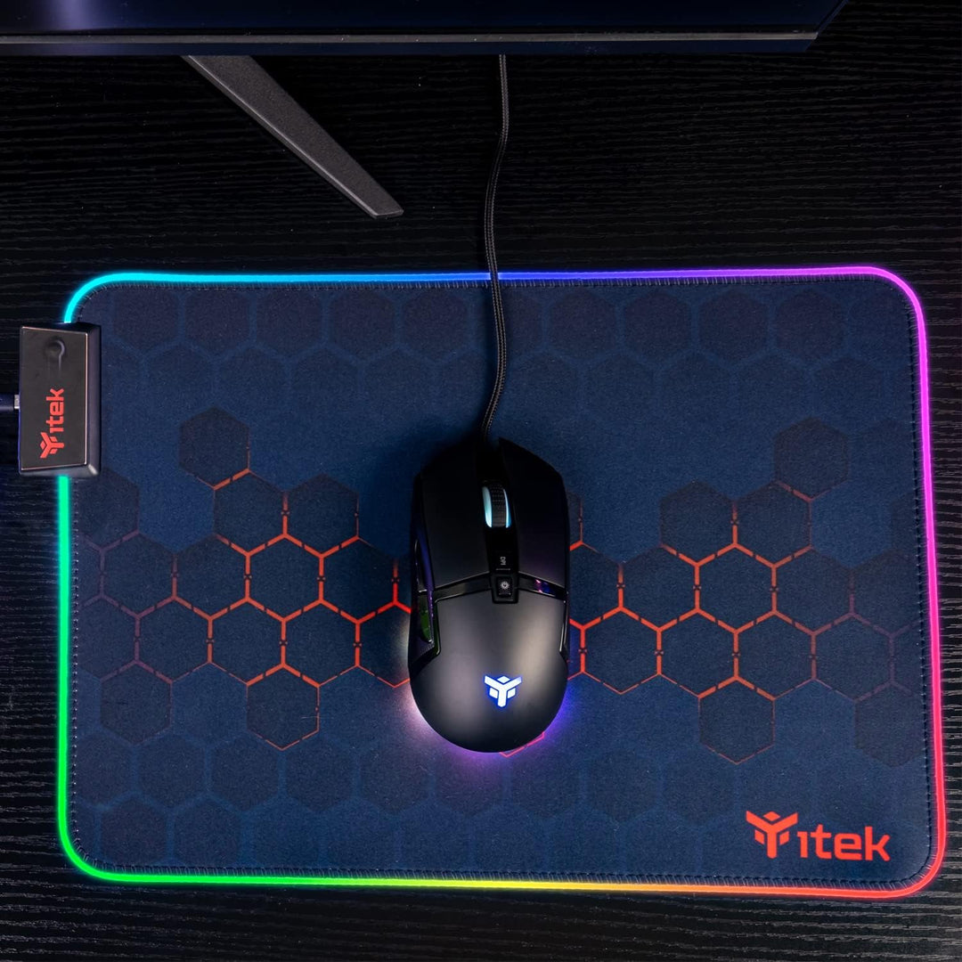 iTek E1 Gaming-Mauspad, RGB, 350 x 250 x 3 mm, höchste Präzision, waschbar, rutschfest, Premium-Mate