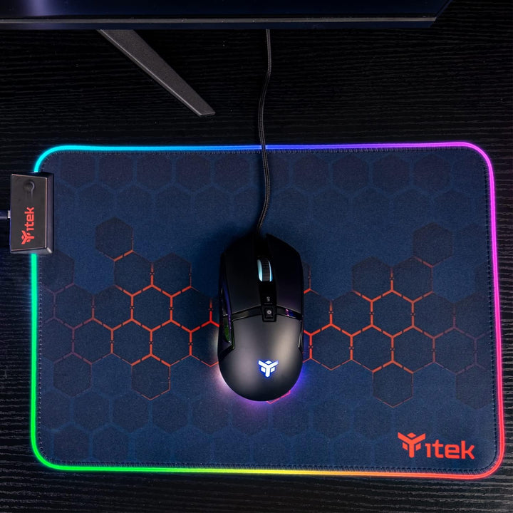 iTek E1 Gaming-Mauspad, RGB, 350 x 250 x 3 mm, höchste Präzision, waschbar, rutschfest, Premium-Mate