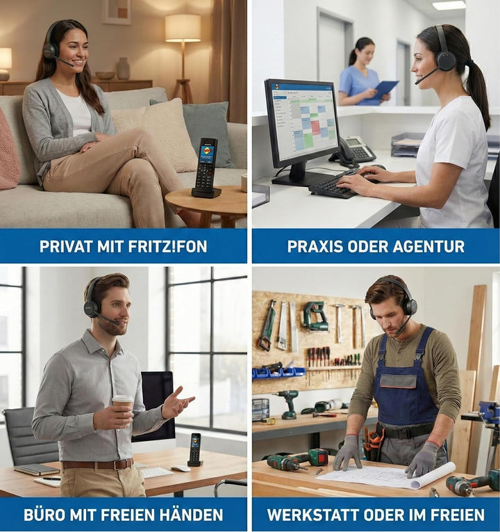 GEQUDIO GC-2 DECT Headset für FritzBox - Kabellos Telefonieren mit Anrufsteuerung am FritzFon – Dual