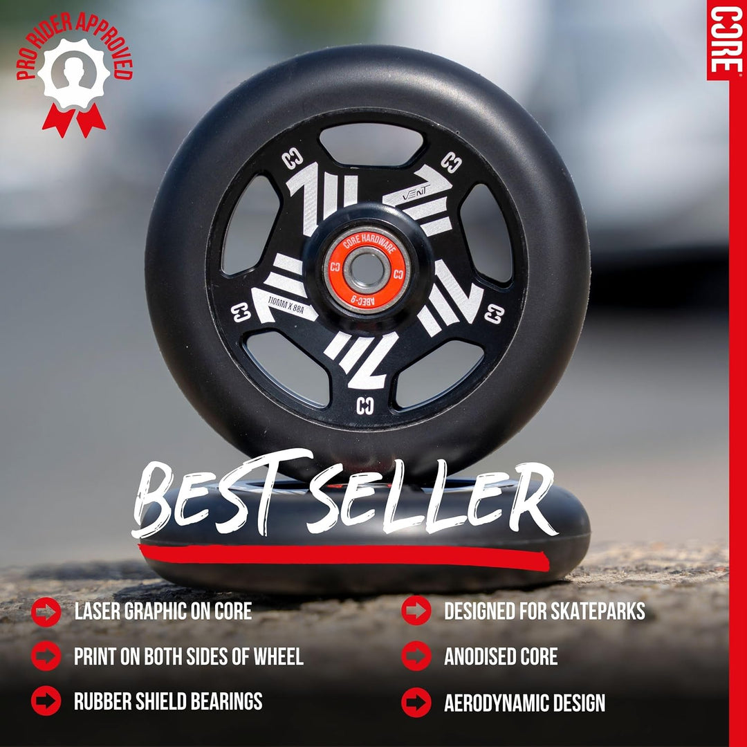 CORE Vent Stunt-Scooter-Räder – 110 mm Speichen, ultraleichtes Rad mit ABEC 9 Kugellagern, Legierung