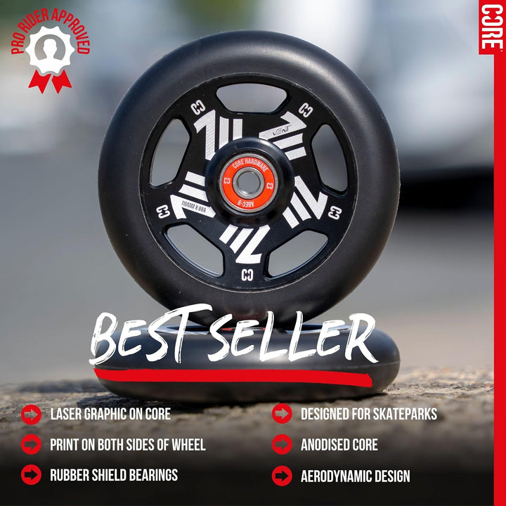 CORE Vent Stunt-Scooter-Räder – 110 mm Speichen, ultraleichtes Rad mit ABEC 9 Kugellagern, Legierung