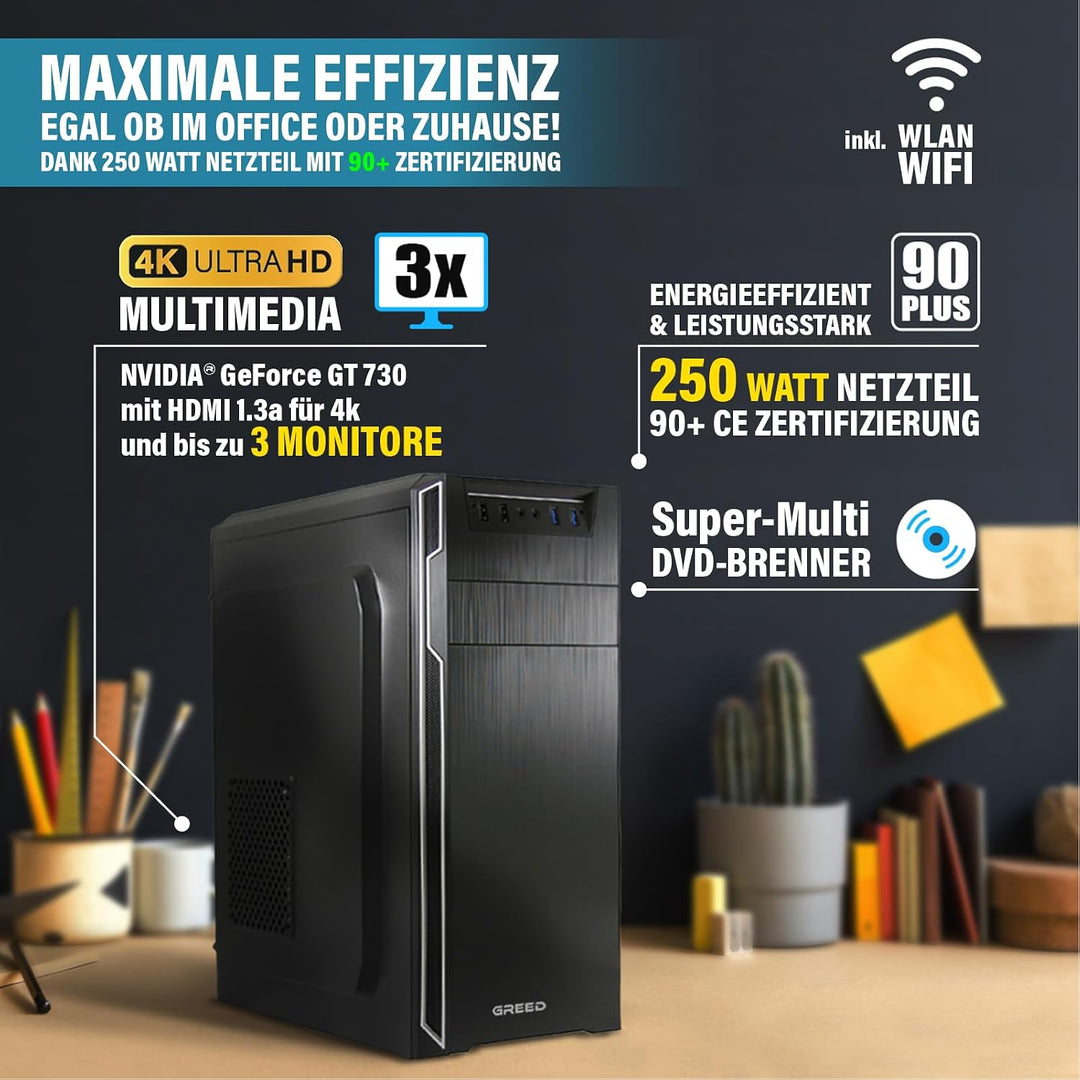 GREED® Multimedia PC mit Intel Core i7 4790 - Schneller Rechner + Computer für Büro & Home Office mi