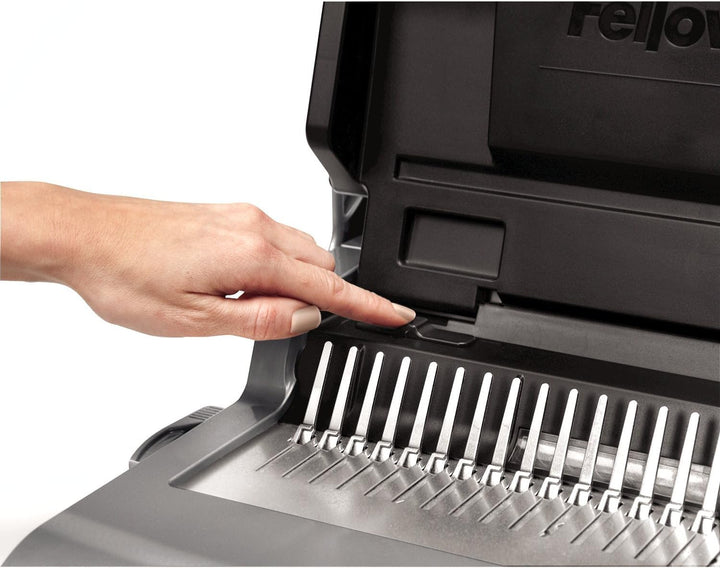 Fellowes Quasar+ 500 Plastikbindegerät mit Dokumentmessfunktion, Bindeleistung 500 Blatt, Stanzleist