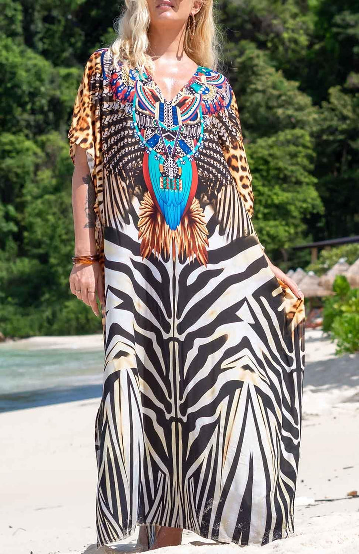 Orshoy Damen Strandkleid Bikini Cover Up V Ausschnitt Kleid Freizeitkleid Sommerkleid Sommer Lang Ma