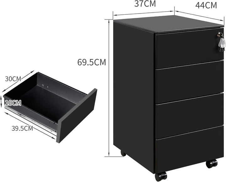 Rollcontainer mit Schubladen, Mobiler Aktenschrank unter Schreibtisch, Abschliessbarer Büroschrank,