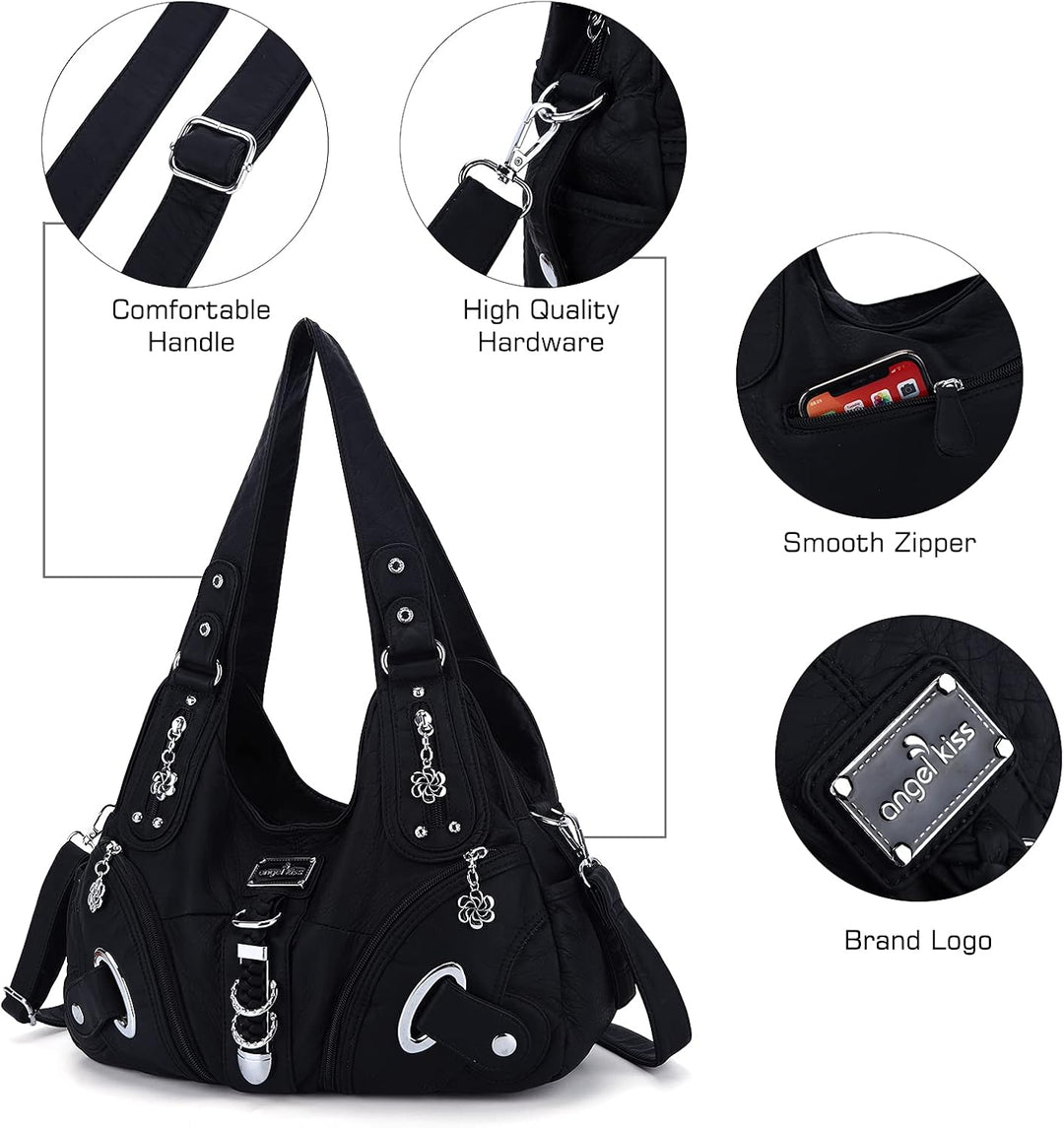 Angel Kiss Damen Schultertasche Hobo Tasche Umhängetaschen Schlusstaschen Henkeltaschen weiches PU L