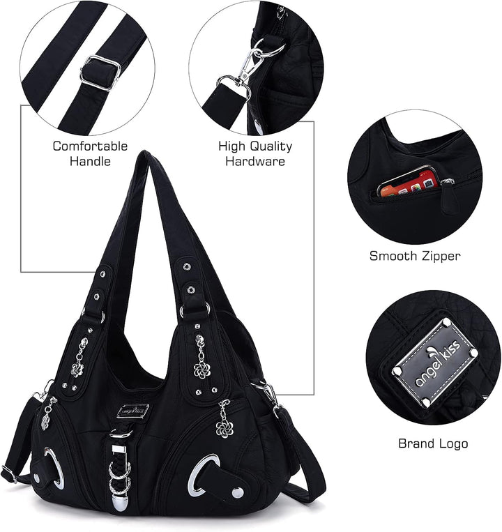 Angel Kiss Damen Schultertasche Hobo Tasche Umhängetaschen Schlusstaschen Henkeltaschen weiches PU L