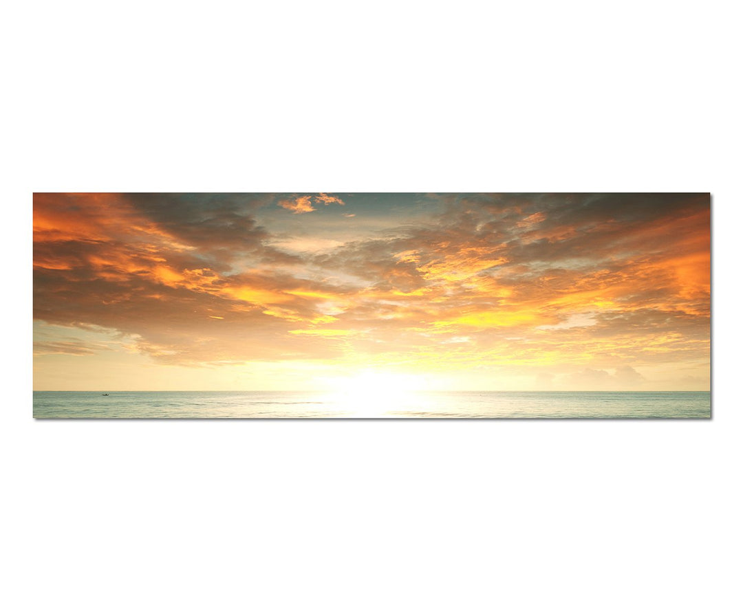 Paul Sinus Art Panoramabild auf Leinwand und Keilrahmen 150x50cm Strand Meer Sonnenuntergang Wolken