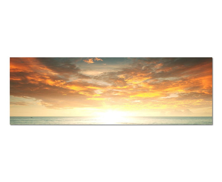 Paul Sinus Art Panoramabild auf Leinwand und Keilrahmen 150x50cm Strand Meer Sonnenuntergang Wolken