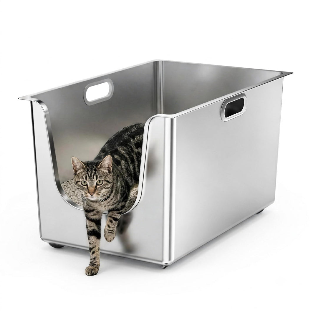 PTLOM Lebensmittelechtes Katzenklo Edelstahl XXL Katzentoilette 30cm Hohe Ränder Rostfrei,Auslaufsic