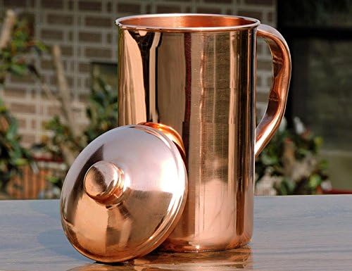 SKAVIJ reiner Kupferkrug mit deckel und 4 becher set fester wasserkrug (1,6 liter)