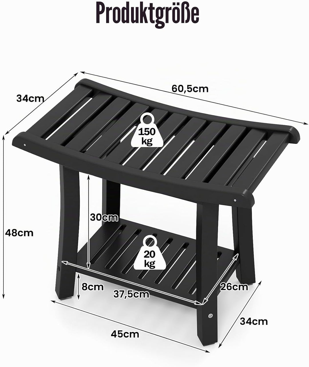 HOMASIS Badhocker mit Ablage, Duschbank bis 170 kg belastbar, Duschhocker aus HDPE, Badezimmer Dusch