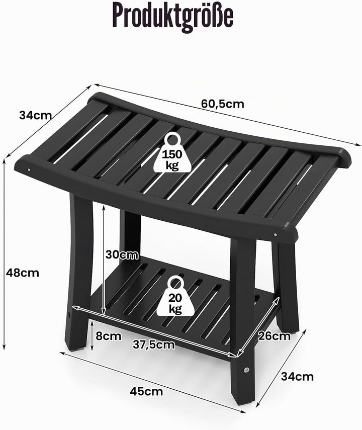 HOMASIS Badhocker mit Ablage, Duschbank bis 170 kg belastbar, Duschhocker aus HDPE, Badezimmer Dusch