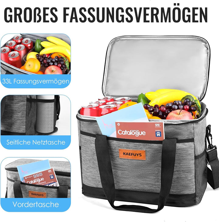 Kühltasche Faltbar 33L+12h Kühlung Gross Kühlbox Thermoisoliert Lunch Tasche Einkaufskörbe Wasserdic