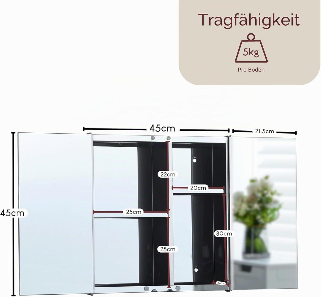Vida Designs Tiano Badezimmer-Spiegelschrank, 2 Türen, Wandmontage, Edelstahl, moderner Aufbewahrung
