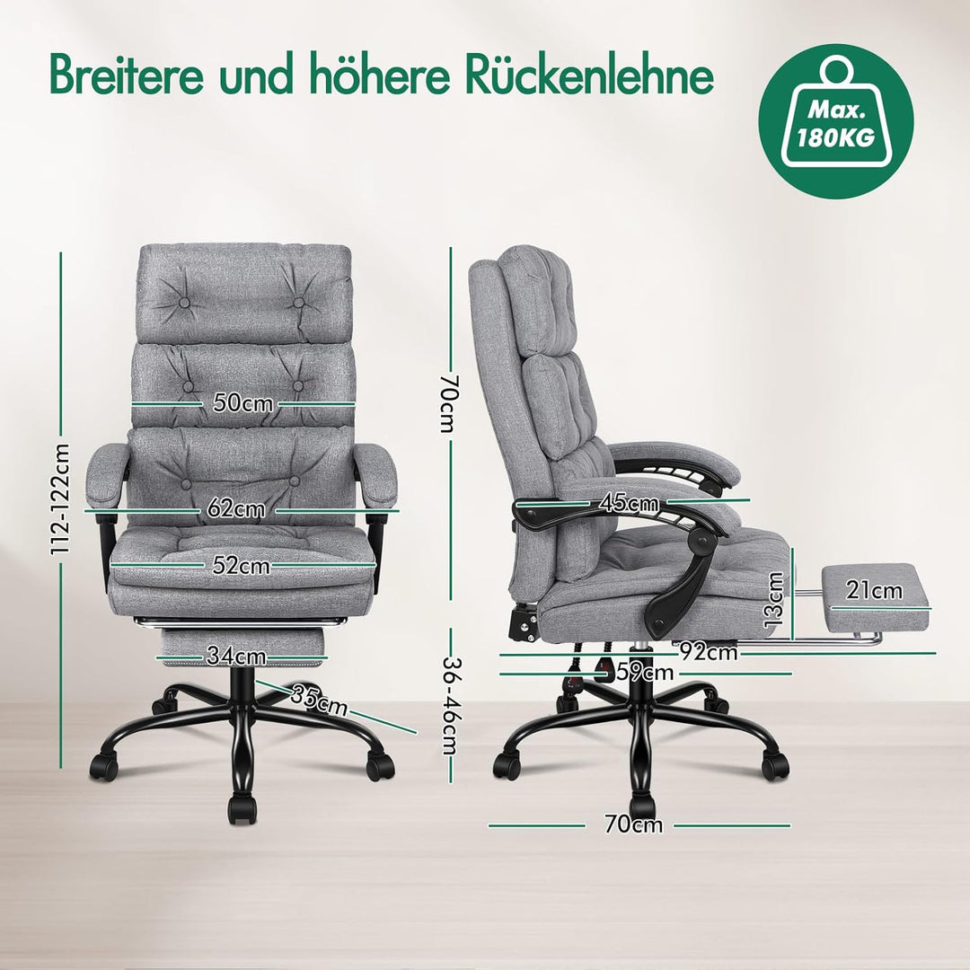 ALFORDSON Bürostuhl, zweischichtiger Schreibtischstuhl mit 150° Neigung und 360° Drehung, Drehstuhl