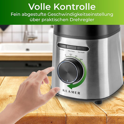 KLAMER Standmixer, 1,75 L Glasbehälter, Elektrischer Mixer mit 1400 Watt, Smoothie Maker mit 22.000