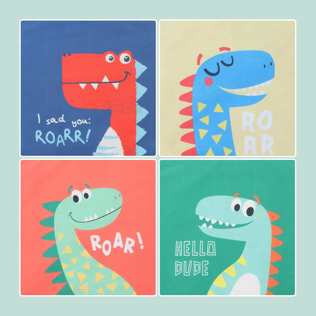 Relaxdays 4er Set, Kinder Aufbewahrungsboxen, süsse Dino-Motive, Faltbox für Würfelregale, HBT: 30x3