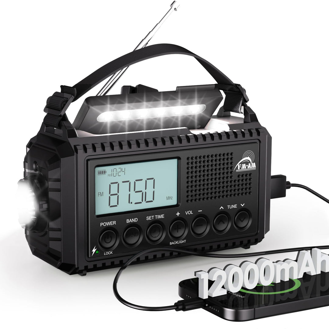 AM/FM/SW Baustellenradio, Kurbelradio mit Weltempfänger, Notfallradio Typ C Anschluss, Powerbank/SOS